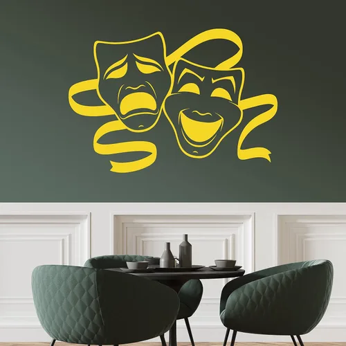 Miniatura 3 de Calcomanía de vinilo para pared de dos máscaras teatrales, arte de pared de teatro dramático y comedia, calcomanía de símbolo de artes escénicas