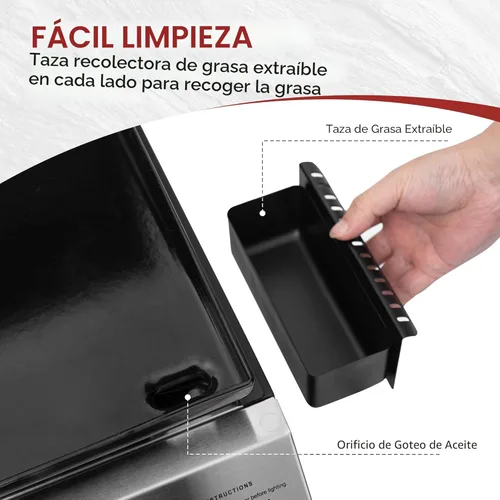 Miniatura 10 de Royal Gourmet PD1305H - Combo de parrilla y plancha de gas propano de 3 quemadores con tapa, combo de parrilla 3 en 1 con salida de 29,000 BTU