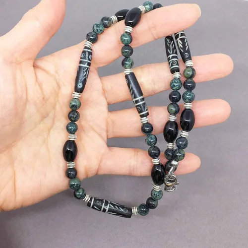 Miniatura 17 de Mami's Gem Studio Collar de estilo tribal para hombre, cuentas con hueso tallado, ónix negro y piedras preciosas, hecho a mano en Estados Unidos
