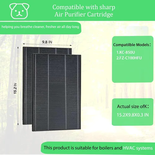 Miniatura 3 de Paquete de 2 filtros de repuesto KC-850U, compatible con purificador de aire Sharp KC-850U, reemplaza a FZ-C100HFU