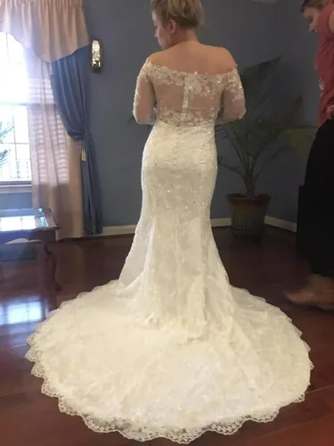 Miniatura 41 de Vestido de novia formal sin tirantes con encaje, largo de sirena para mujer 2019 WD162