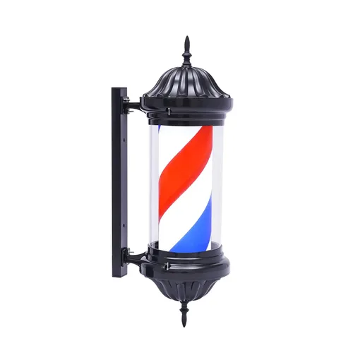 Miniatura 11 de DNYSYSJ Barra de peluquería con luz LED blanca y negra, poste de peluquería tradicional exterior para peluquería, luz iluminadora de rayas