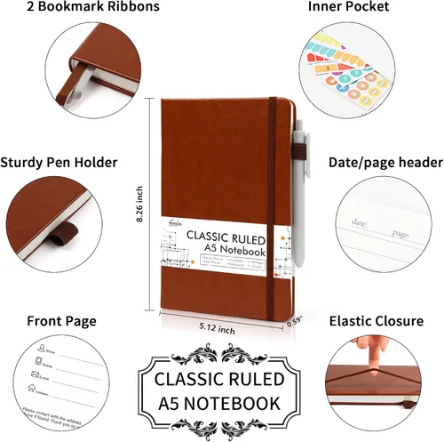 Miniatura 2 de Feela - Paquete de 5 cuadernos en blanco de tapa dura para la escuela, cuadernos de negocios clásicos con líneas cuadriculadas y soporte