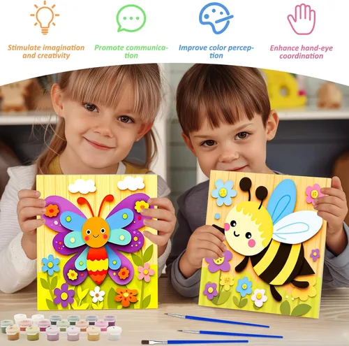 Miniatura 4 de EOBROMD Paquete de 4 kits de pintura enmarcada por números para niños, kits de pintura de insectos para niños de 4 a 8 a 12 años, pintura sobre