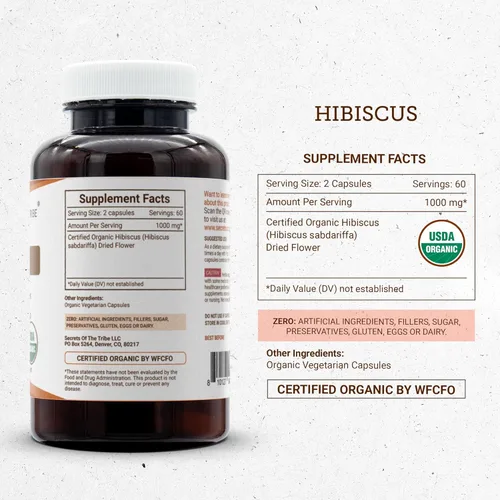 Miniatura 4 de Secrets of the Tribe Hibiscus USDA Organic Fabricado con cápsulas vegetarianas y flor seca certificada de hibisco orgánico (Hibiscus Sabdariffa)