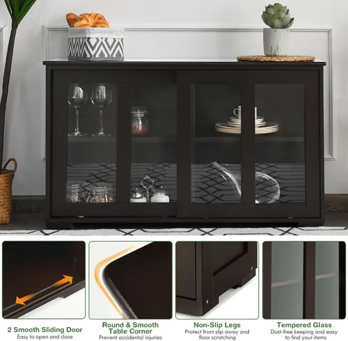 Miniatura 6 de Byroce - Aparador de buffet, armario apilable de almacenamiento para barra de café con estante ajustable y puertas correderas de vidrio, armario