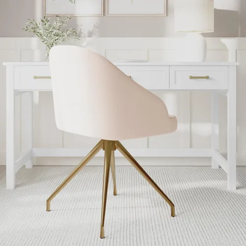 Miniatura 6 de Martha Stewart Sora Silla de Trabajo Giratoria Fija con Brazos Inclinados para Oficina en Casa en Tela Conch Shell con Marco de Latón Pulido