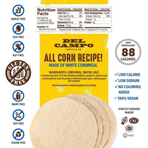 Miniatura 2 de Del Campo Soft Corn Tortillas - 8 Pulgadas Redondo 100% natural, libre de gluten y todo el maíz auténtica comida mexicana. Muchas opciones