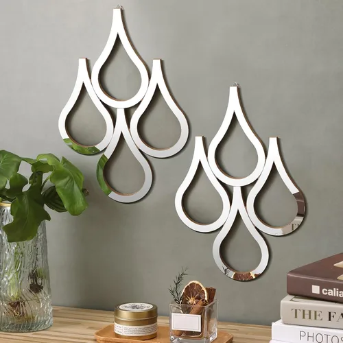 Weysat Espejo de pared con forma de lágrima de 2 piezas para colgar en la pared, espejo decorativo de acento para el hogar, sala de estar, Plata