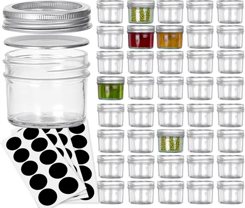 Miniatura 7 de VERONES Tarros Mason de 4 onzas, tarros de conservas con tapas regulares, ideales para mermelada, miel, recuerdos de boda, regalos de ducha, tarros