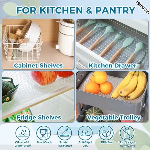 Miniatura 7 de Hersvin Revestimientos para estantes, alfombrillas para cajones de cocina de 20 pulgadas x 20 pies, protector de armario de EVA no adhesivo, forro