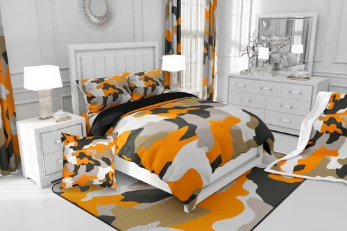 Miniatura 8 de Feelyou Juego de edredón de camuflaje naranja para niños, tamaño individual, juego de ropa de cama de camuflaje estilo militar para niños y niñas