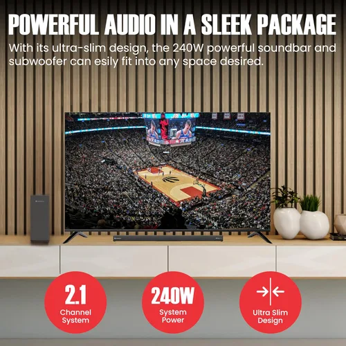 Miniatura 2 de Audiosource - Barra de sonido 2.1, subwoofer inalámbrico con Dolby Atmos, 120 W RMS y salida máxima de 240 W, diseño compacto, transmisión Bluetooth