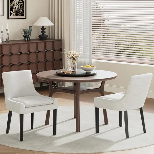 Miniatura 3 de MALOL Juego de 2 sillas de comedor tapizadas en corduroy con patas de madera, sillas de cocina laterales acolchadas de respaldo medio para comedor