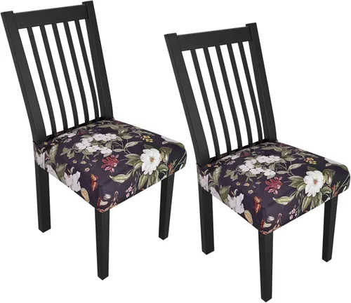 Miniatura 76 de Juego de 4 fundas elásticas para sillas de comedor, fundas para sillas de comedor con estampado floral, fundas para asientos de sillas con estampado