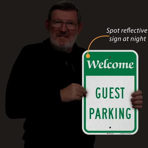 Miniatura 8 de SmartSign Letrero de metal con texto en inglés "Welcome - Guest Parking" de 18 x 12 pulgadas, aluminio de 63 mil, material reflectante laminado
