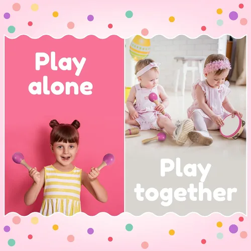 Miniatura 5 de Stoie's Instrumentos musicales de madera rosa para niños pequeños a partir de 3 años, juego de juguetes musicales Montessori con xilófono