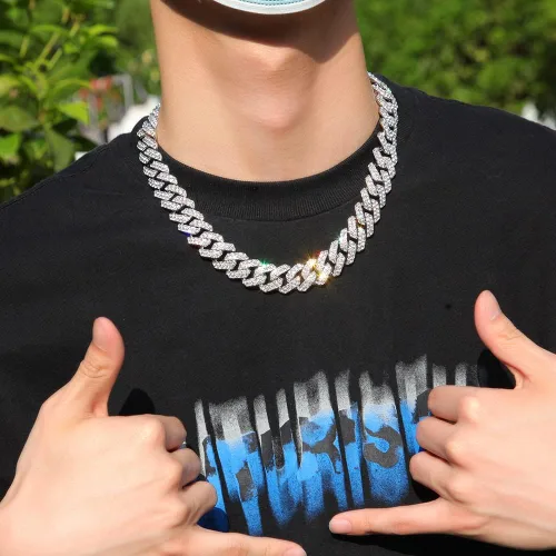 Miniatura 5 de FunParrot Collar de cadena cubana resistente Hip Hop para hombre (plata, 24in-18-B), Metal, Diamantes de imitación
