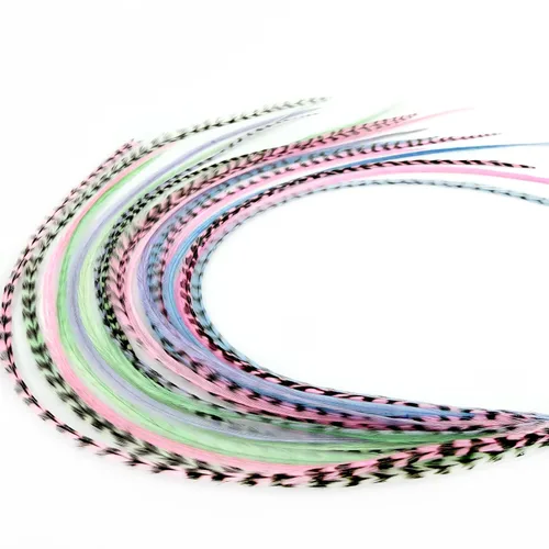 Miniatura 14 de 21 extensiones de cabello de color azul, kit de gallo de 9 a 14 pulgadas de largo, con 20 cuentas de microenlace, plumas 100% reales, estilo bohemio