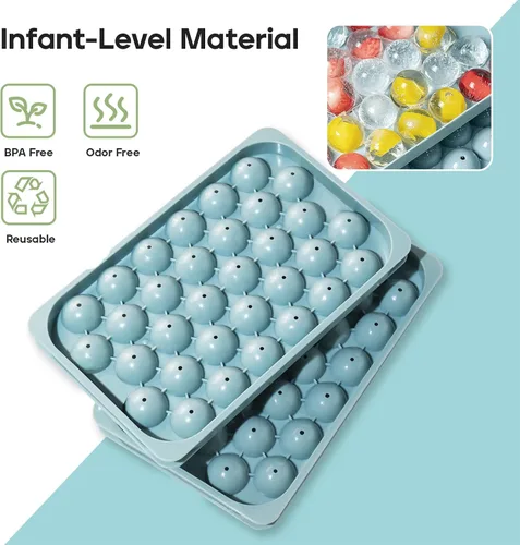 Miniatura 3 de Bandejas para cubitos de hielo con tapa y contenedor, molde redondo pequeño de 0.8 pulgadas para cubitos de hielo – Máquina de bolas de hielo