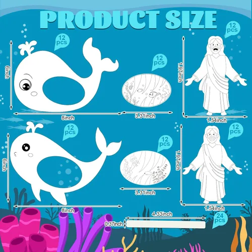 Miniatura 2 de Liliful Kit de manualidades para colorear tu propio Jonás y la ballena de 24 piezas para niños, escuela dominical, religioso, cristiano