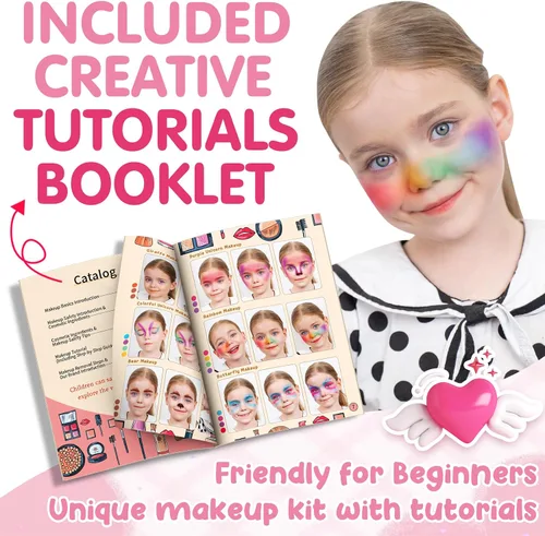Miniatura 5 de 58Pcs Kit de maquillaje para niños para niña - Juego de cosméticos lavables reales con espejo iluminado - Juegos de maquillaje para niñas