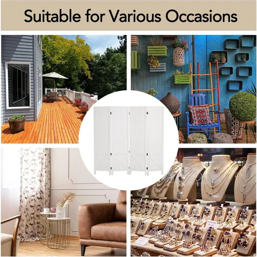 Miniatura 7 de Wnutrees Tablero de clavijas de 4 paneles, pantallas de privacidad plegables de madera de 5 pies, divisor de habitación, tablero portátil Blanco