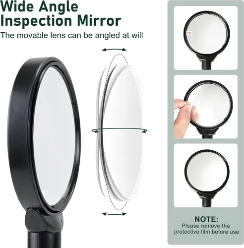 Miniatura 6 de Flehomo Espejo giratorio ajustable, herramienta de inspección de canaletas fácil desde el suelo, conectado a poste de extensión para inspeccionar