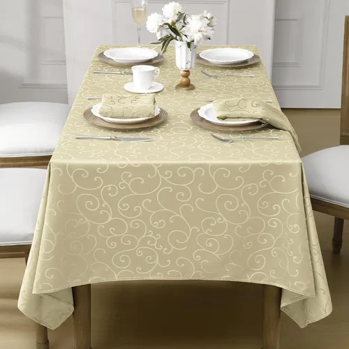 Miniatura 7 de Romanstile Mantel Rectangular de Jacquard, Mantel de Mesa Impermeable Elegante con Patrón Floral Rizado de Damasco, Cubierta de Mesa Decorativa