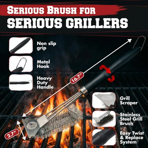 Miniatura 7 de KITCHEN PERFECTION GrillSaver - Cepillo seguro para barbacoa con cabezal de limpieza reemplazable, limpiador de parrilla resistente con raspador, 1.