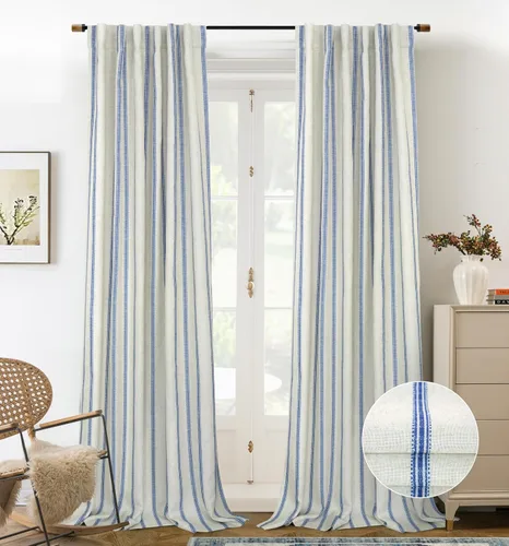 Miniatura 57 de DriftAway - Cortinas de Lino Mezcla de Granja 100% Opacas de 84 Pulgadas de Largo para Dormitorio, Cortinas Verticales Rayadas Impresas de Lino