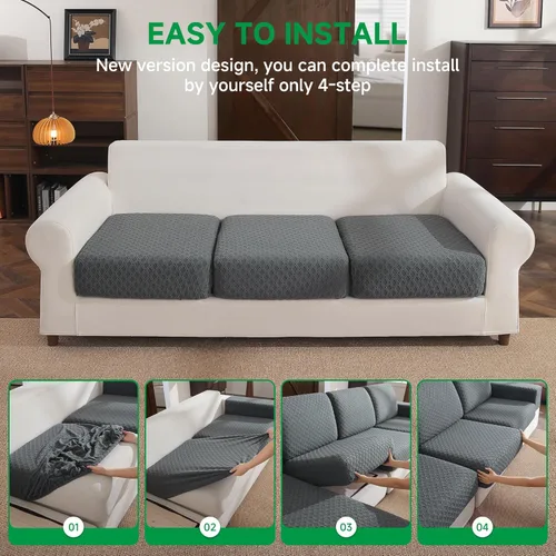 Miniatura 8 de OHSIO Funda para sofá, funda elástica para sofá, funda de cojín de asiento suave, lavable, funda de sofá modular en forma de L, resistente al Gris