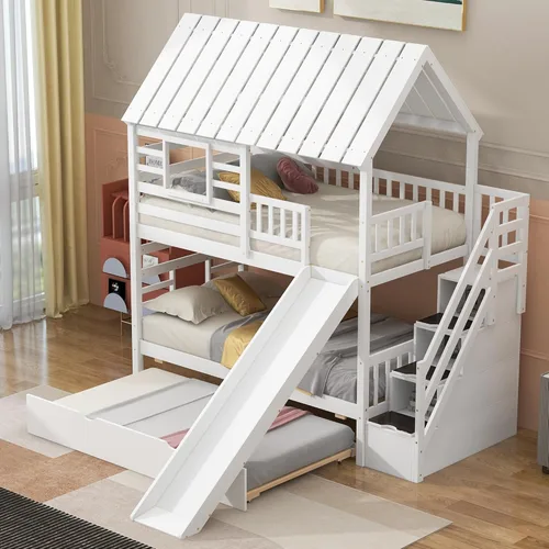 Miniatura 10 de Harper & Bright Designs - Litera metálica individual sobre individual con tobogán, litera con techo y escalera para niños y adolescentes, color negro