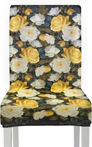 Miniatura 39 de HUGS IDEA Yellow Floral Chair Covers for Dining Room Set of 2 Flowers Kitchen Chair Covers Washable Dining Chairs Slipcovers Cubre Sillas