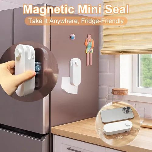 Miniatura 3 de Sellador de bolsas 2 en 1 con cortador e imán, mini máquina de sellado térmico recargable para papas fritas, aperitivos, almacenamiento