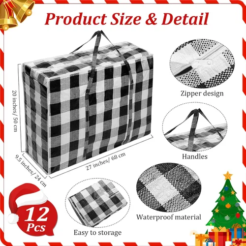 Miniatura 2 de 12 bolsas de almacenamiento extra grandes de 27 x 20 pulgadas, caja de almacenamiento a cuadros de gran tamaño, contenedores resistentes para Negro