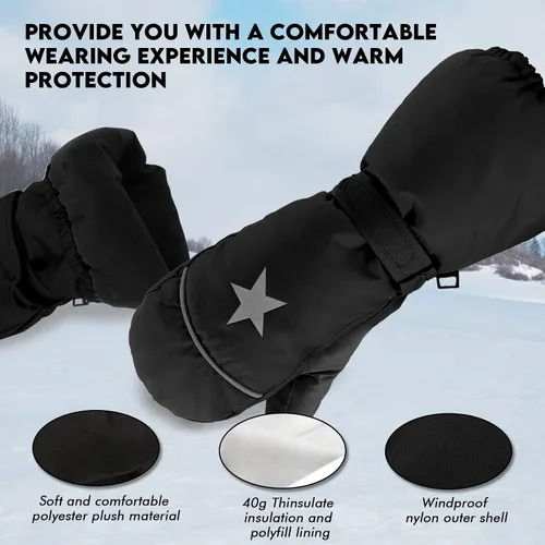 Miniatura 5 de HighLoong - Guantes de esquí y snowboard para niños, impermeables, transpirables, con forro Thinsulate, guantes de invierno para niños y niñas
