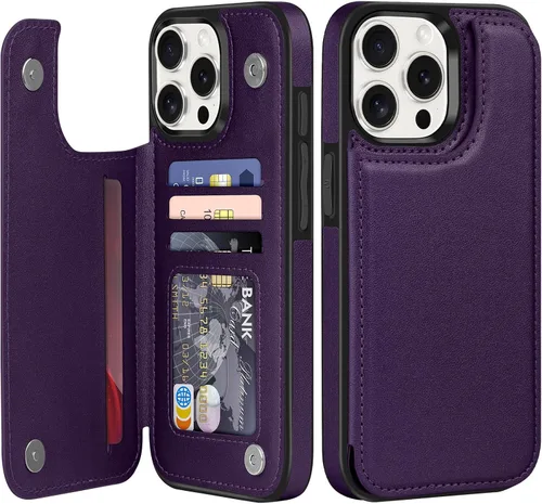 Miniatura 12 de Bizzib para iPhone 16 Plus funda tipo billetera con soporte para tarjetas, funda protectora a prueba de caídas y golpes de poliuretano premium