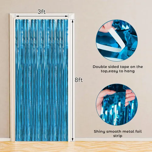 Miniatura 2 de BTSD-home Paquete de 10 cortinas de flecos de papel de aluminio de color aguamarina, decoración de fiesta, cabina de fotos, telón de fondo, cortinas
