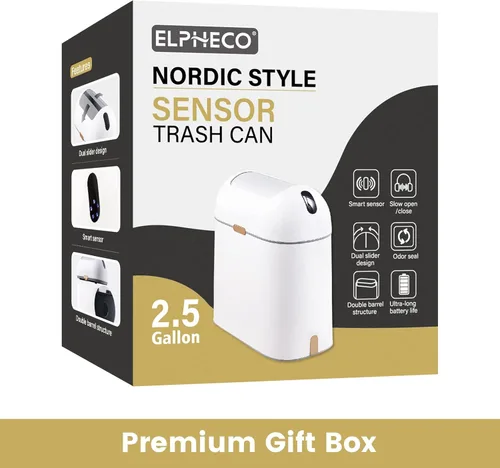 Miniatura 9 de ELPHECO Cubo de basura para baño, 2.5 galones, con sensor de movimiento, impermeable, con tapa de mariposa, decoración de baño, cesta de basura