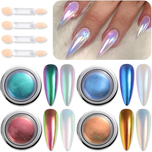 Miniatura 17 de Polvo de uñas cromado, efecto espejo, polvo metálico, 6 colores, bronce, marrón, negro, oro rosa, holográfico, purpurina cromada, pigmento en polvo