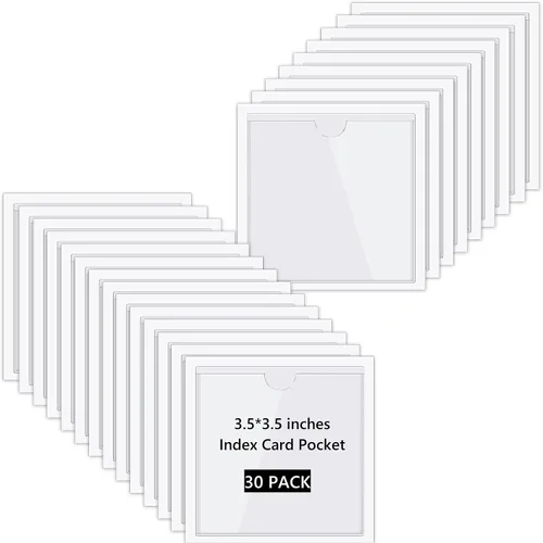 Miniatura 9 de Paquete de 30 bolsillos autoadhesivos para tarjetas de índice, con apertura superior, tarjetero ideal para organizar y proteger tus tarjetas