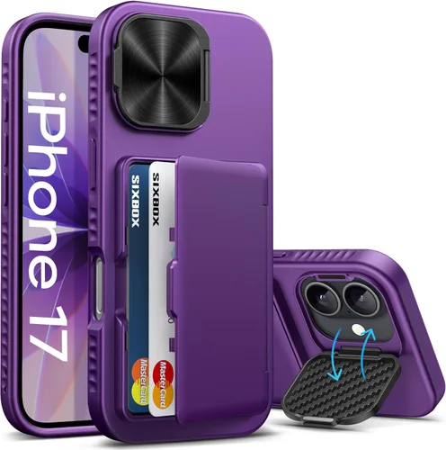 Miniatura 20 de Funda para iPhone 16e tipo cartera, soporte integrado, tarjetero y cubierta para lente de cámara, protección de cuerpo completo, resistente, Negro