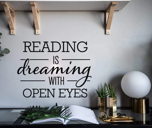 Vinilo decorativo para pared, diseño de palabras inspiradoras, lectura, soñar con ojos abiertos, mural de 22.5 x 17 pulgadas gz202