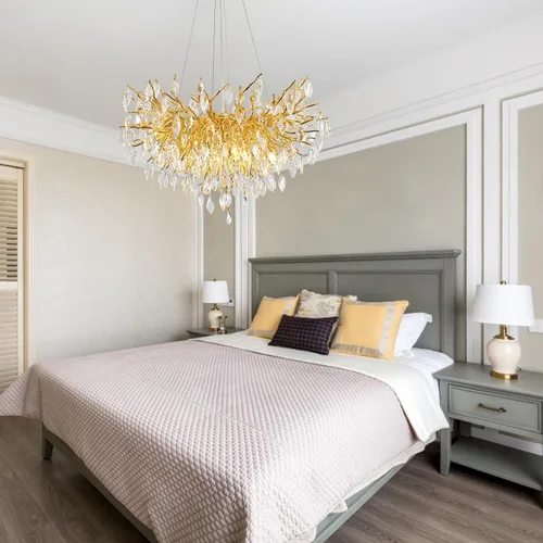 Miniatura 7 de Candelabro de cristal para comedor, lámpara moderna de 24 pulgadas para sala de estar, candelabros de rama de árbol dorado con 8 luces, lámpara