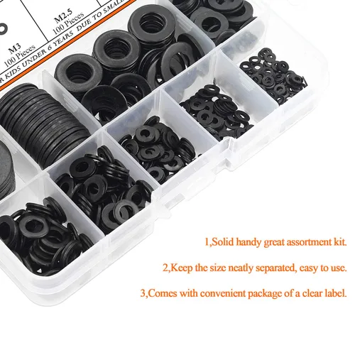 Miniatura 5 de HELIFOUNER 500 Piezas de Arandelas Planas M2, Acero Negro Chapado en Zinc, Diámetro Interior 2mm, Diámetro Exterior 5mm, Grosor 0.3mm, Arandelas