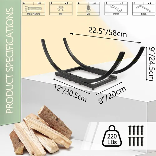 Miniatura 5 de Qiang Ni Soporte de madera para chimenea: soporte de almacenamiento de troncos curvado de leña de 22 pulgadas - Accesorios de chimenea de metal