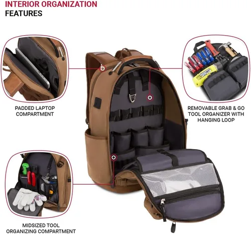 Miniatura 4 de SwissGear Mochila de bolsa de herramientas, se adapta hasta, Marrón (Brown Canvas), Grande