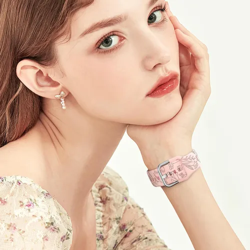 Miniatura 6 de Paquete de 3 correas grabadas con flores compatibles con Samsung Galaxy Watch 7 6 5 4 FE Active 2 1.575 in 1.732 in, Watch 6 4 Classic 1.654 in