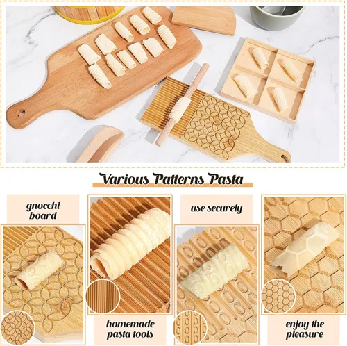Miniatura 4 de Tioncy Juego de 9 herramientas de ravioles de pasta hechos a mano, juego de moldes de raviolis de tablero de ñoquis de madera para herramientas